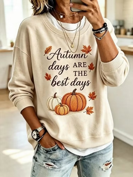 Women Text Letters Crew Neck Printing Casual Spring/Fall Long Sleeve Sweatshirt