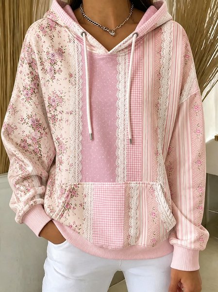 Women Geometric Long Sleeve Vintage Daily Spring/Fall Hoodie