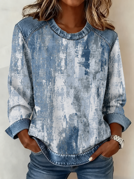 Women Random Print Crew Neck Printing Casual Spring/Fall Long Sleeve Sweatshirt