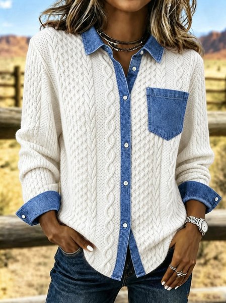 Women 3D Printing Shawl Collar Long Sleeve Shirt Vintage Holiday Spring/Fall Top