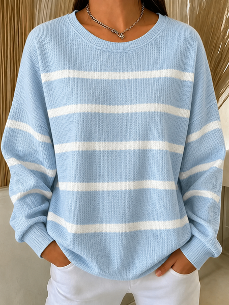 Women Striped Crew Neck Casual Spring/Fall Long Sleeve Sweatshirt