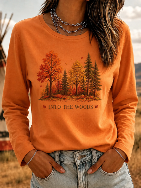 Women Text Letters Long Sleeve Tee T-shirt Crew Neck Printing Casual Spring/Fall Top