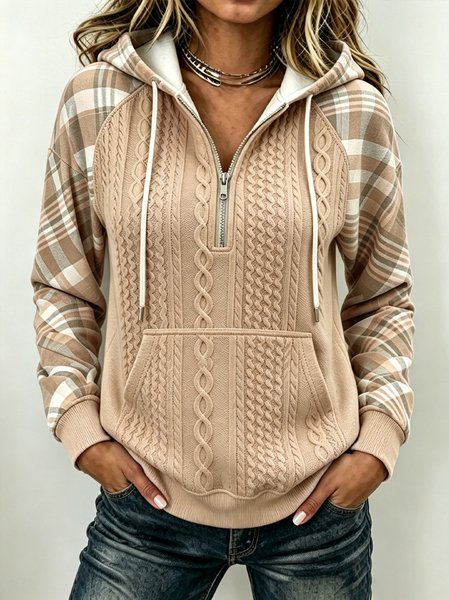 Women Plaid Half Open Collar Vintage Spring/Fall Long Sleeve Sweatshirt