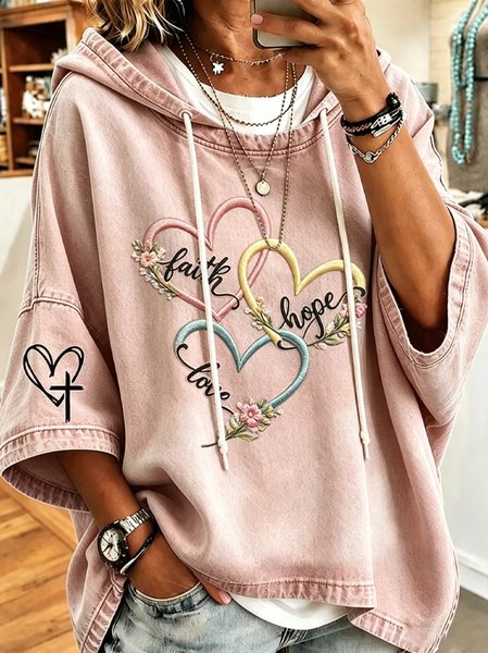 Women Heart/Cordate Half Sleeve Casual Daily Spring/Fall Hoodie