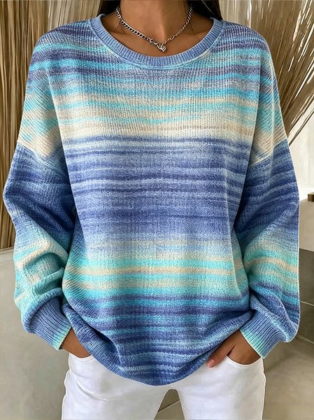 Women Striped Crew Neck Casual Spring/Fall Long Sleeve Sweatshirt