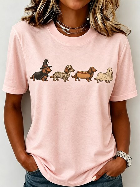 Women Dog Short Sleeve Tee T-shirt Crew Neck Casual Summer Top