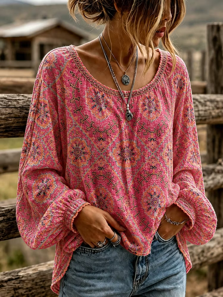 Women Floral Crew Neck Long Sleeve Blouse Printing Vintage Daily Spring/Fall Top