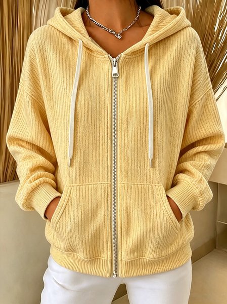 Women Plain Long Sleeve Hoodie Casual Spring/Fall Jacket Outerwear