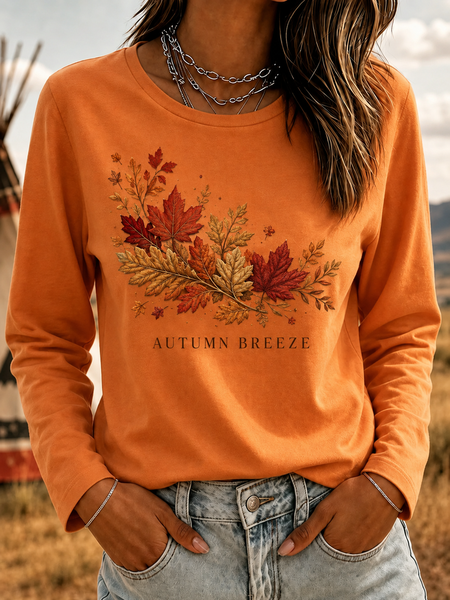 Women Text Letters Long Sleeve Tee T-shirt Crew Neck Casual Spring/Fall Top