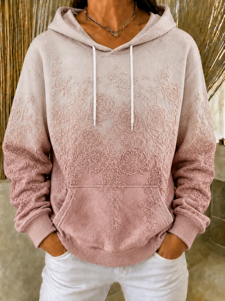 Women Floral Hooded Casual Spring/Fall Long Sleeve Sweatshirt
