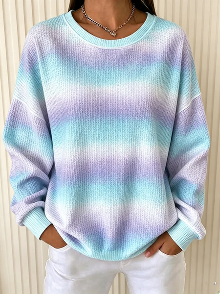 Women Striped Crew Neck Casual Spring/Fall Long Sleeve Sweatshirt