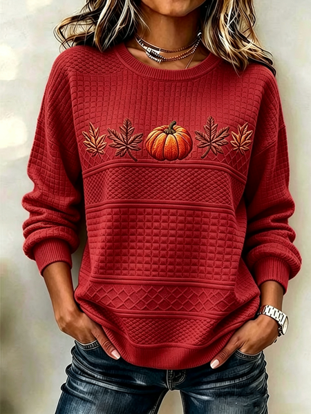 Women Maple Leaf Crew Neck Printing Casual Spring/Fall Long Sleeve Sweatshirt