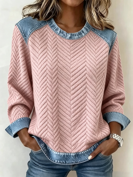 Women Abstract Stripes Crew Neck Printing Vintage Spring/Fall Long Sleeve Sweatshirt