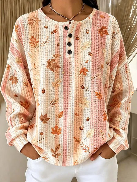 Women Maple Leaf Crew Neck Printing Casual Spring/Fall Long Sleeve Sweatshirt