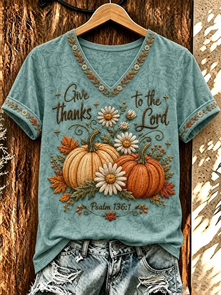 Women Sunflower Short Sleeve Tee T-shirt V Neck Printing Vintage Summer Top