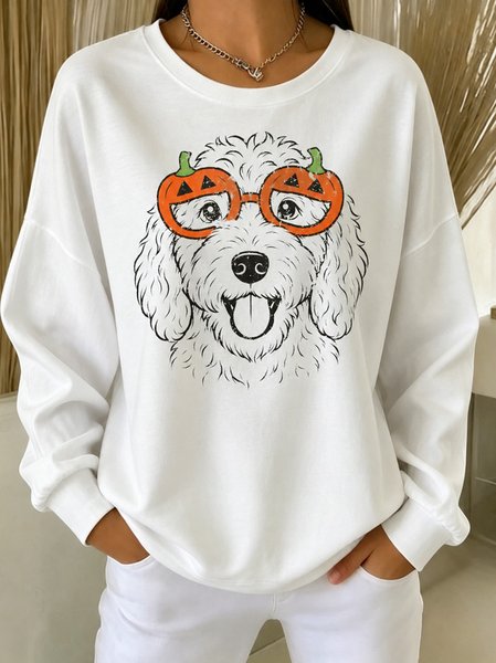 Women Dog Crew Neck Casual Spring/Fall Long Sleeve Sweatshirt