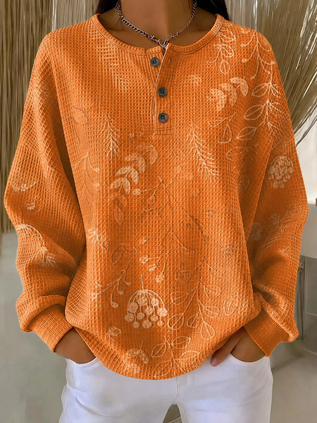 Women Floral Crew Neck Printing Casual Spring/Fall Long Sleeve Sweatshirt
