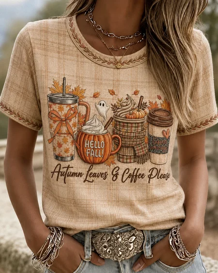 Women Floral Short Sleeve Tee T-shirt Crew Neck Vintage Summer Top