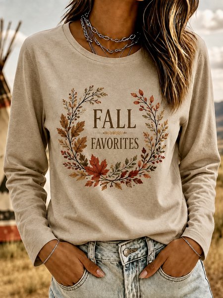 Women Text Letters Long Sleeve Tee T-shirt Crew Neck Printing Casual Spring/Fall Top