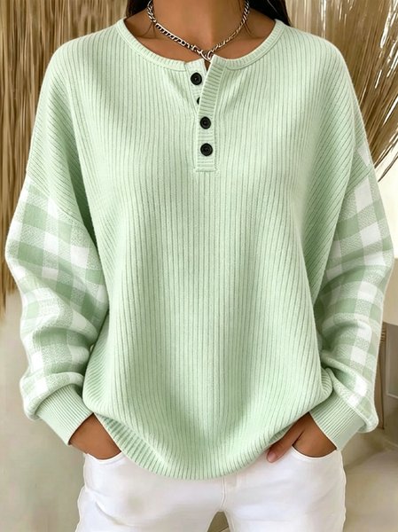 Women Plain Henley Collar Casual Spring/Fall Long Sleeve Sweatshirt