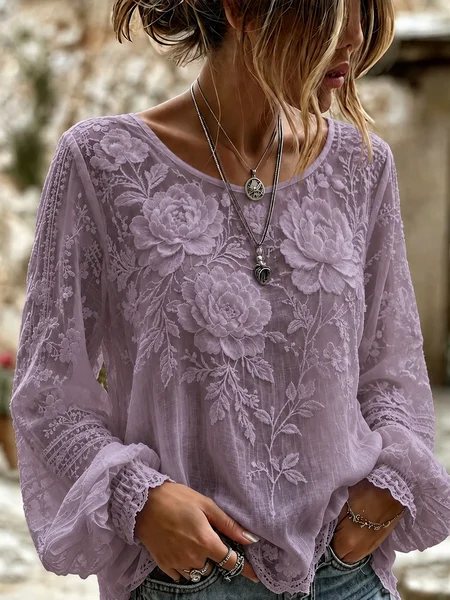 Women Floral Crew Neck Long Sleeve Blouse Printing Casual Daily Spring/Fall Top