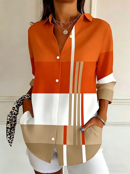 Women Abstract Shirt Collar Long Sleeve Shirt Buckle Regular Sleeve Casual Daily Spring/Fall Top