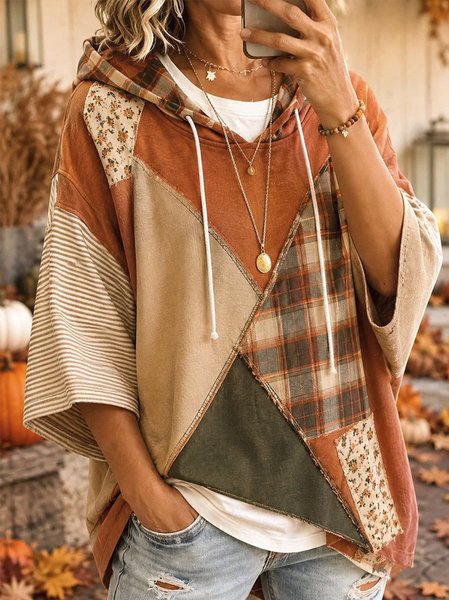 Women Geometric Half Sleeve Casual Daily Spring/Fall Hoodie