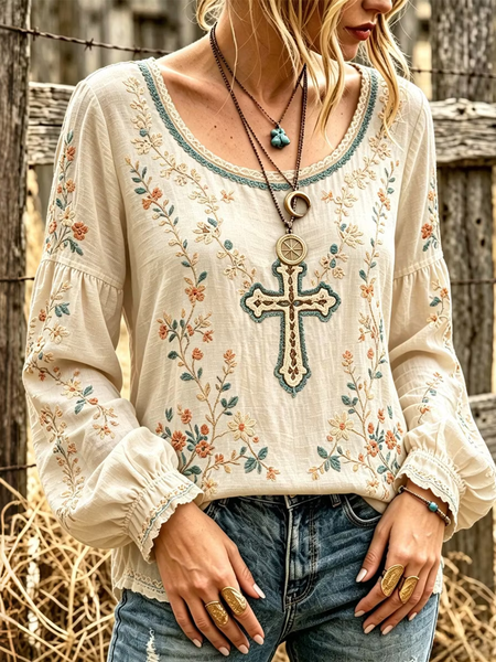 Women Floral Crew Neck Long Sleeve Blouse Printing Casual Daily Spring/Fall Top