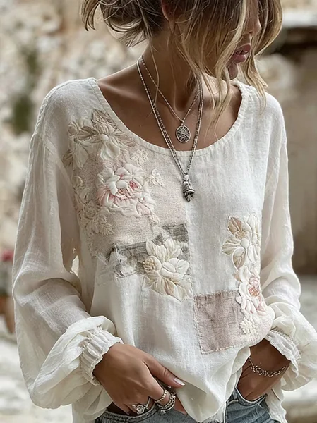 Women Floral Crew Neck Long Sleeve Blouse Printing Casual Daily Spring/Fall Top