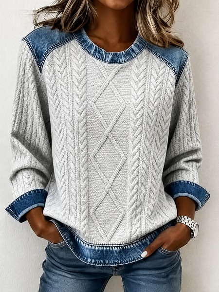 Women Color Block Crew Neck Printing Casual Spring/Fall Long Sleeve Sweatshirt