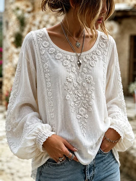 Women Geometric Crew Neck Long Sleeve Blouse Printing Casual Daily Spring/Fall Top
