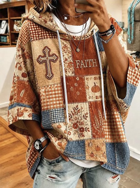 Women Geometric Half Sleeve Casual Daily Spring/Fall Hoodie