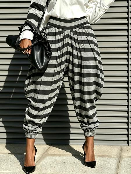 Micro-Elasticity Casual Striped Ankle Banded Pants 1 Micro-Elasticity Casual Striped Ankle Banded Pants