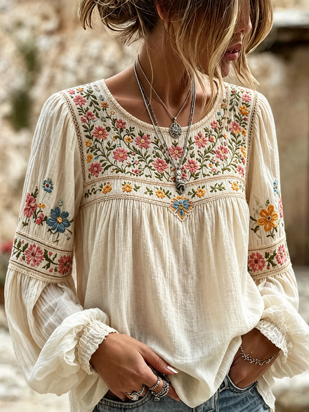 Women Floral Crew Neck Long Sleeve Blouse Printing Casual Daily Spring/Fall Top
