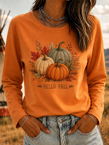 Women Text Letters Long Sleeve Tee T-shirt Crew Neck Printing Casual Spring/Fall Top