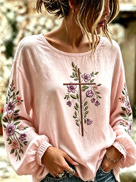 Women Floral Crew Neck Long Sleeve Blouse Printing Vintage Daily Spring/Fall Top