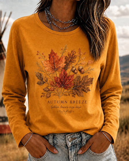 Women Text Letters Long Sleeve Tee T-shirt Crew Neck Printing Casual Spring/Fall Top