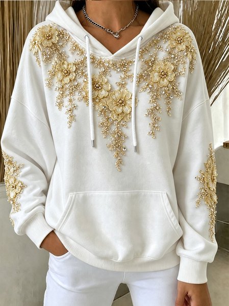 Women Floral Long Sleeve Casual Daily Spring/Fall Hoodie