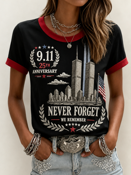 Women Text Letters Short Sleeve Tee T-shirt Crew Neck Casual Summer Top