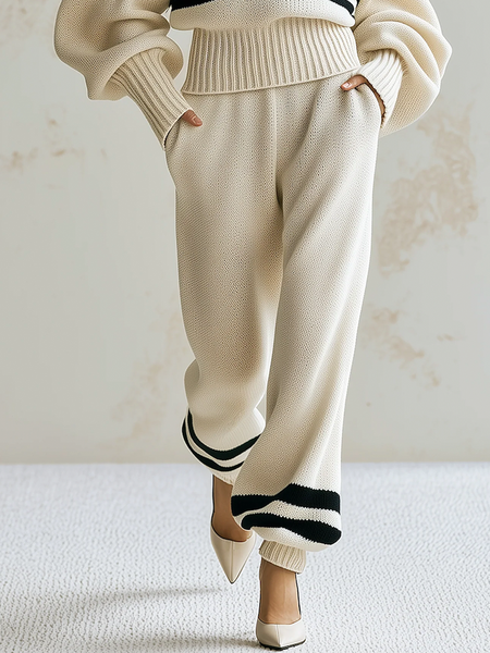 Medium Elasticity Casual Striped Ankle Banded Pants 1 Medium Elasticity Casual Striped Ankle Banded Pants