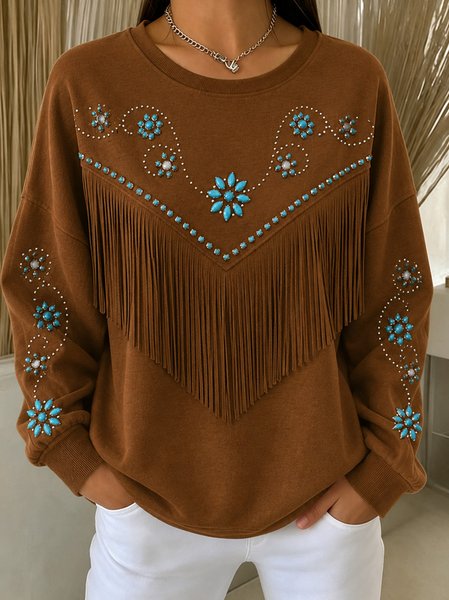 Women Floral Crew Neck Casual Spring/Fall Long Sleeve Sweatshirt