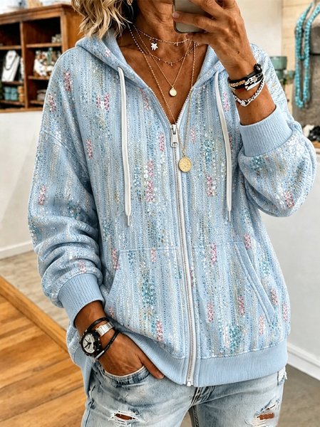 Women Geometric Long Sleeve Hoodie Casual Spring/Fall Jacket Outerwear
