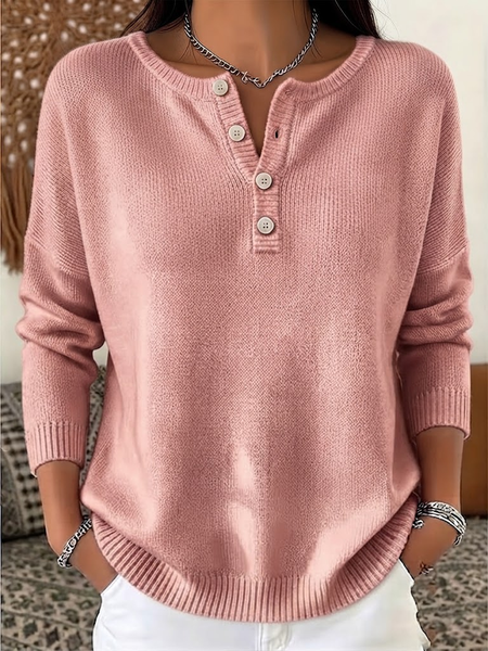 Women Plain Henley Collar Printing Vintage Spring/Fall Long Sleeve Sweatshirt