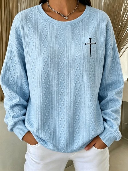Women Plain Crew Neck Casual Spring/Fall Long Sleeve Sweatshirt