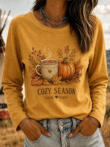 Women Text Letters Long Sleeve Tee T-shirt Crew Neck Printing Casual Spring/Fall Top