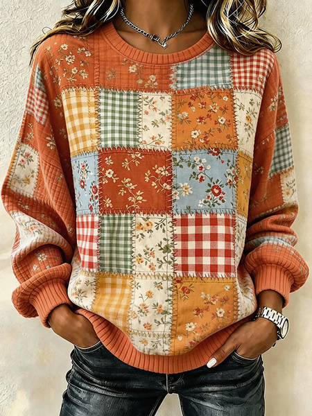 Women Floral Crew Neck Printing Casual Spring/Fall Long Sleeve Sweatshirt