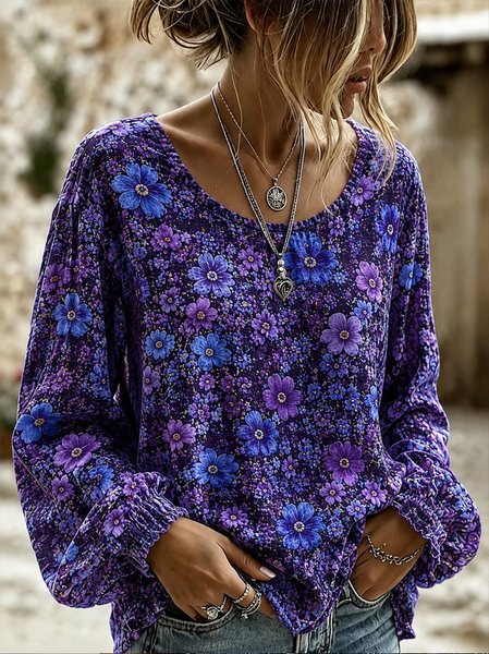 Women Floral Crew Neck Long Sleeve Blouse Printing Casual Daily Spring/Fall Top