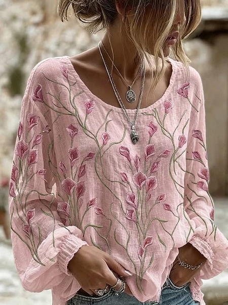 Women Floral Crew Neck Long Sleeve Blouse Printing Vintage Daily Spring/Fall Top