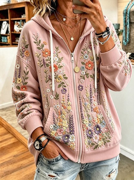 Women Floral Long Sleeve Hoodie Casual Spring/Fall Jacket Outerwear