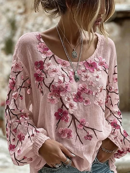 Women Floral Crew Neck Long Sleeve Blouse Printing Vintage Daily Spring/Fall Top